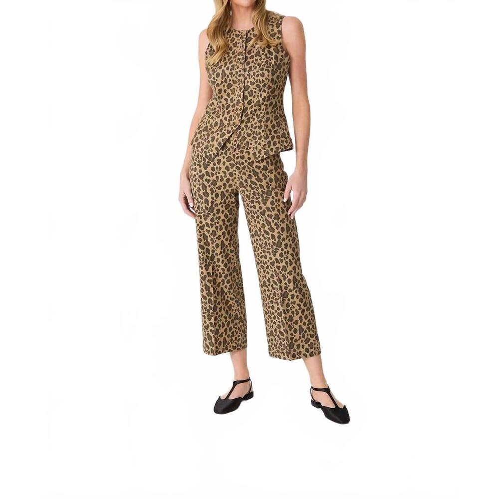 NEW LEVEL99 annabelle leopard print crop wide leg pant in beige